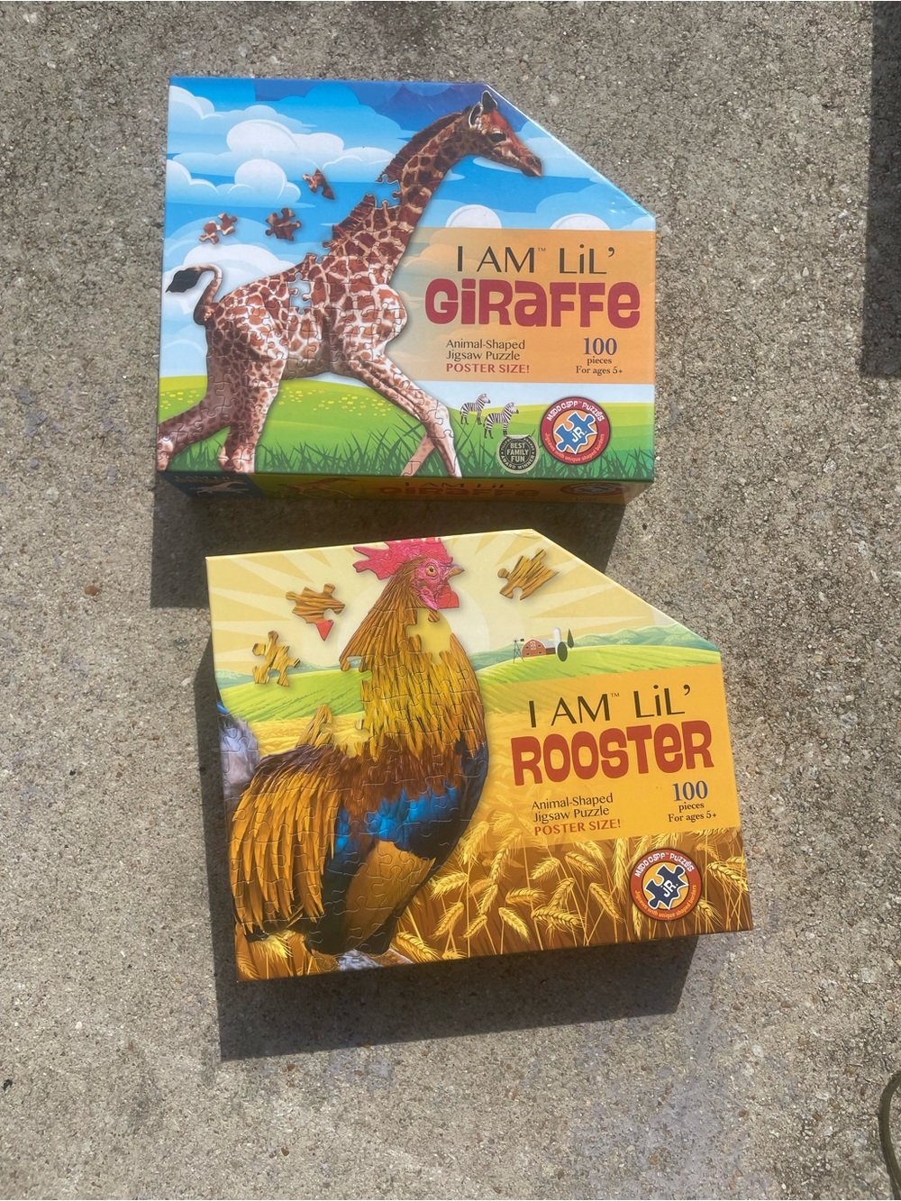 Jigsaw I AM LiL' Giraffe & Rooster Puzzle Duo - Blue, Yellow, Brown